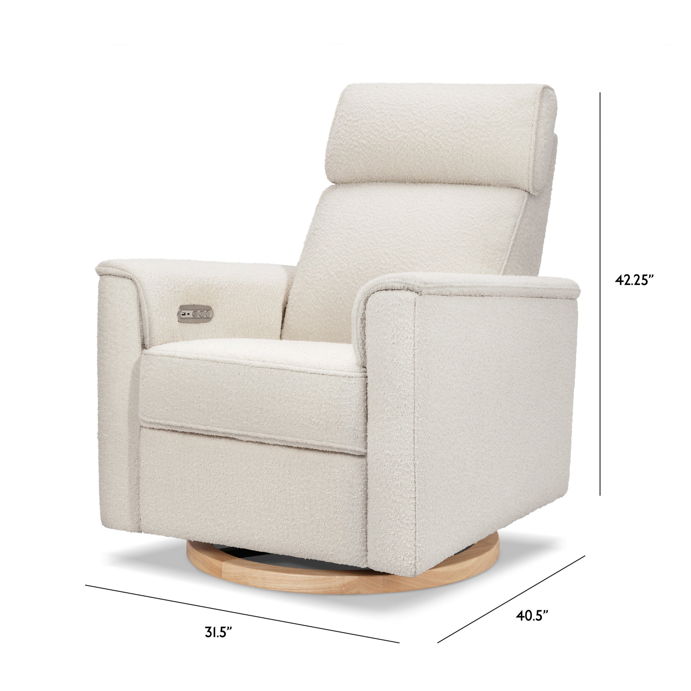 B17186WBLB,Willa Plus Power Glider Recliner w/ Power Headrest in Ivory Boucle with Light Wood Base