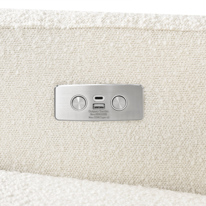 M23085WBLB,Sigi Glider Recliner w/ Electronic Control and USB in Ivory Boucle w/ Light Wood Base