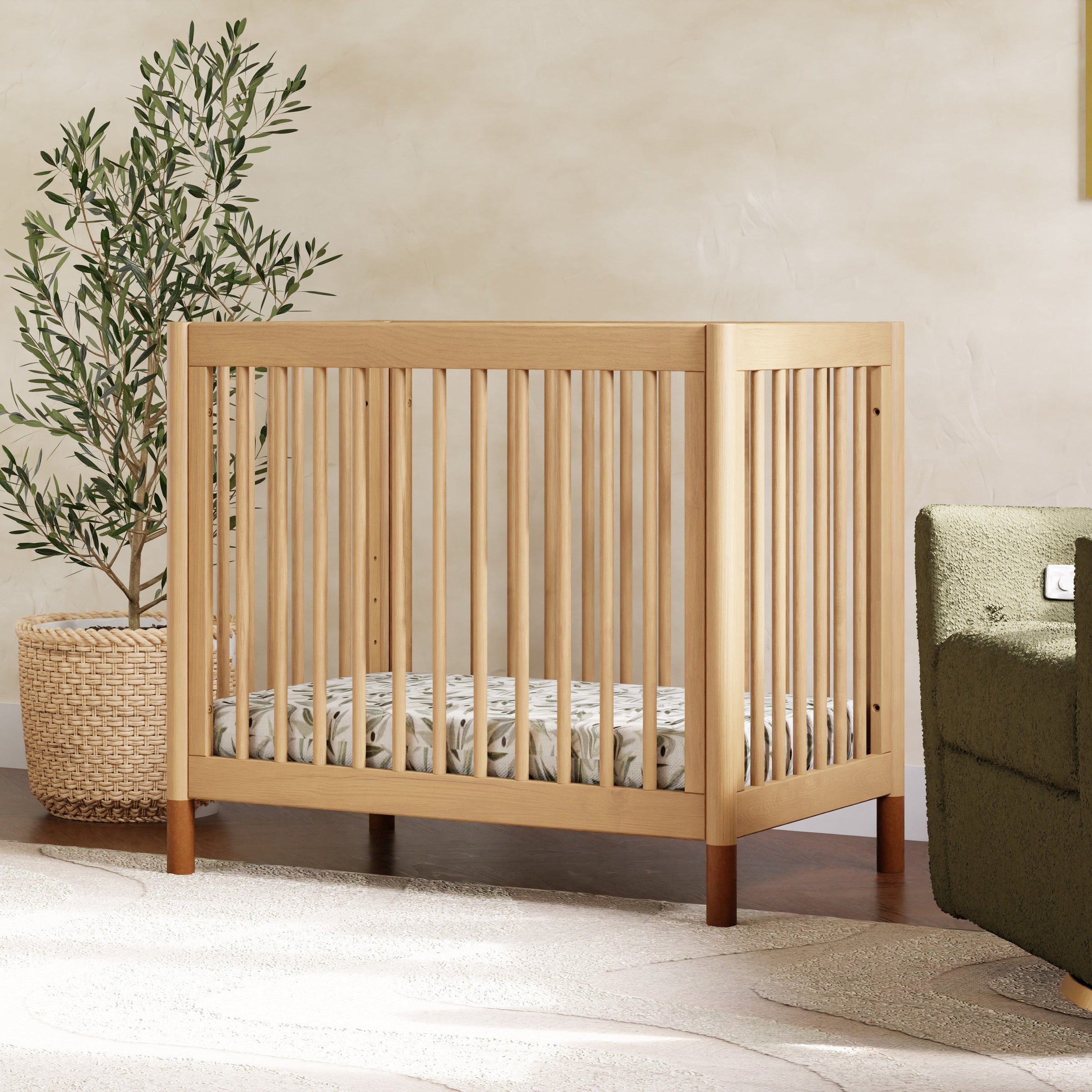 M12998HYVTL,Gelato 4-in-1 Convertible Mini Crib and Twin bed in Honey with Vegan Tan Leather Feet