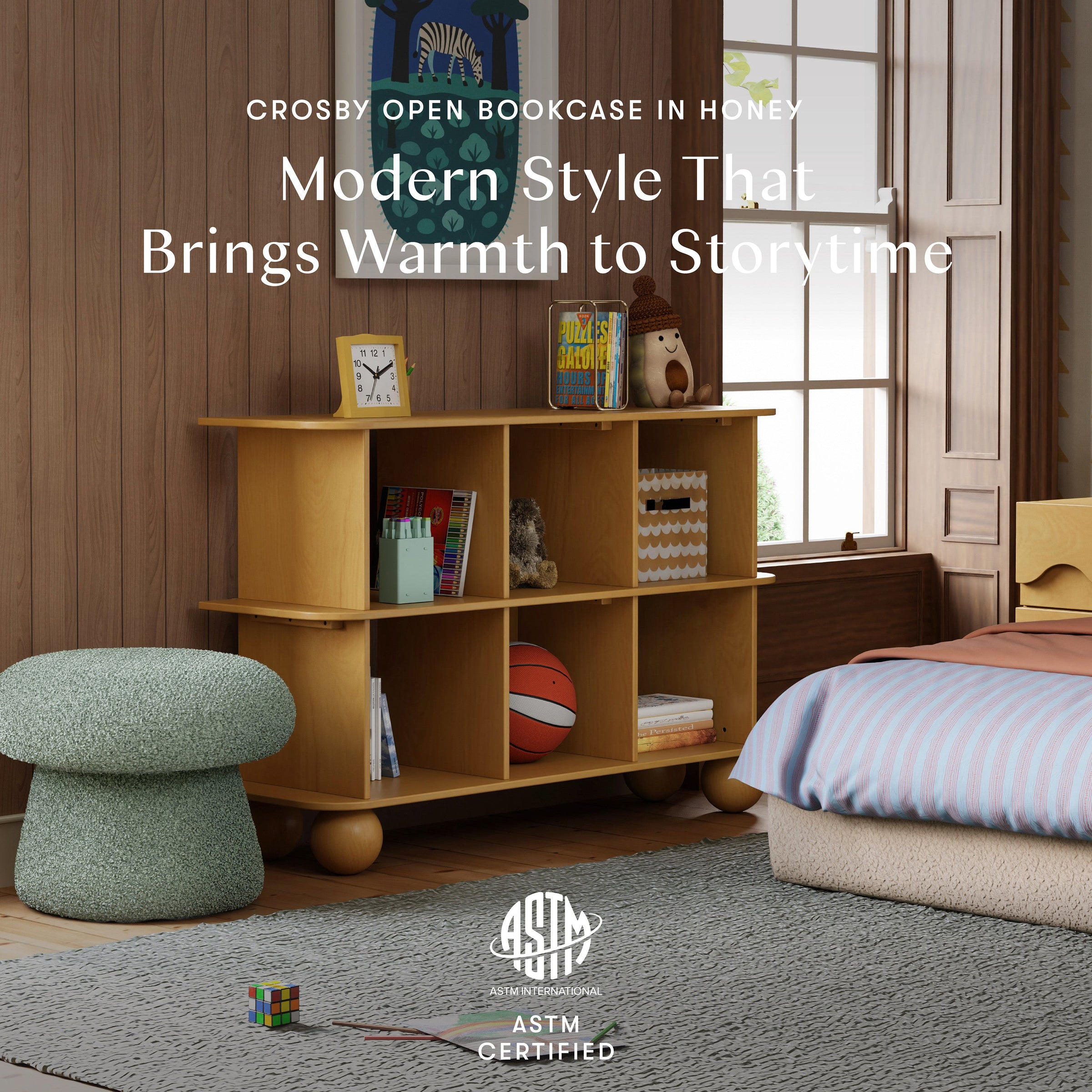 M31811HY,Crosby Open Bookcase in Honey