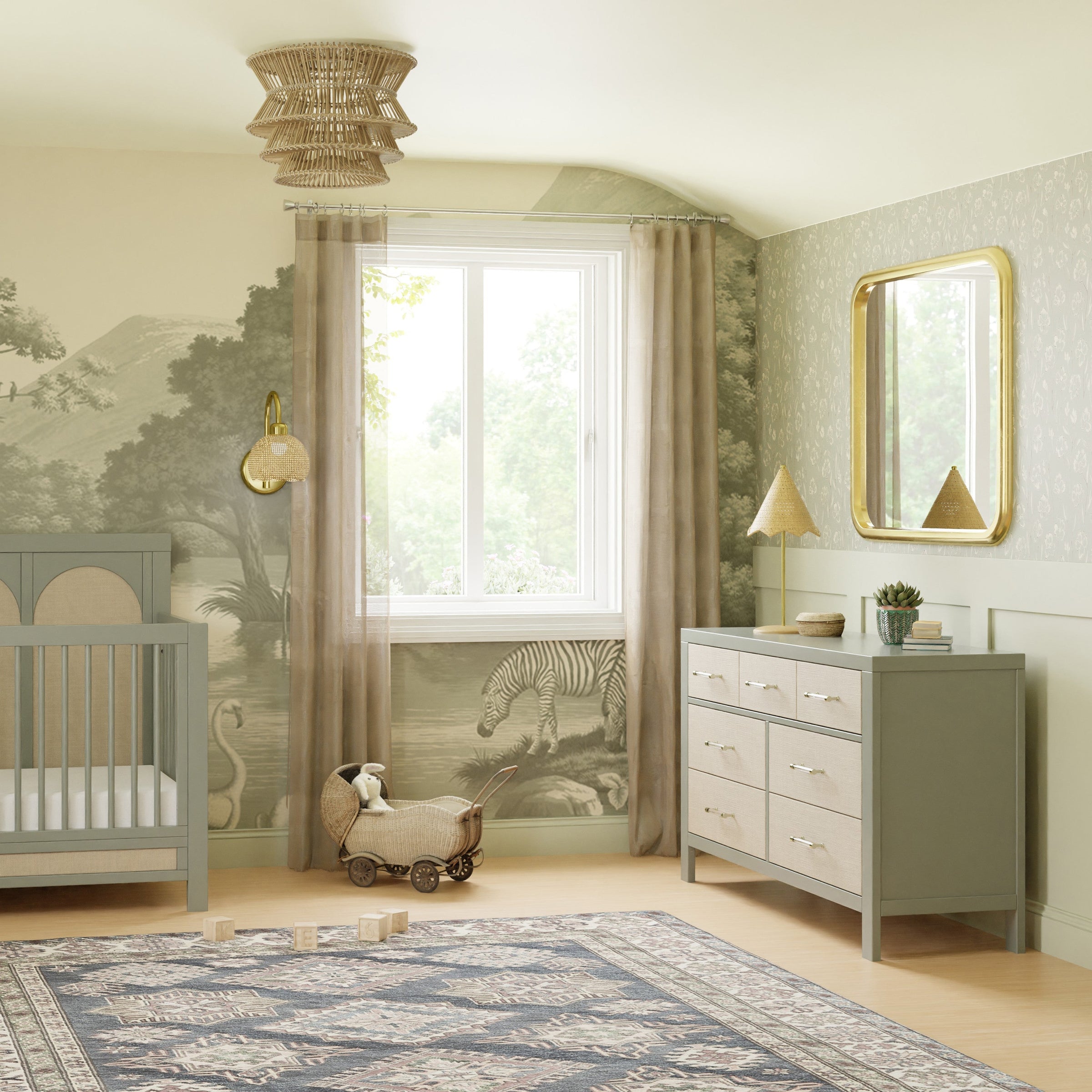 M24816FSPSEW,Eloise 7-Drawer Assembled Dresser in French Sage and Performance Sand Eco-Weave