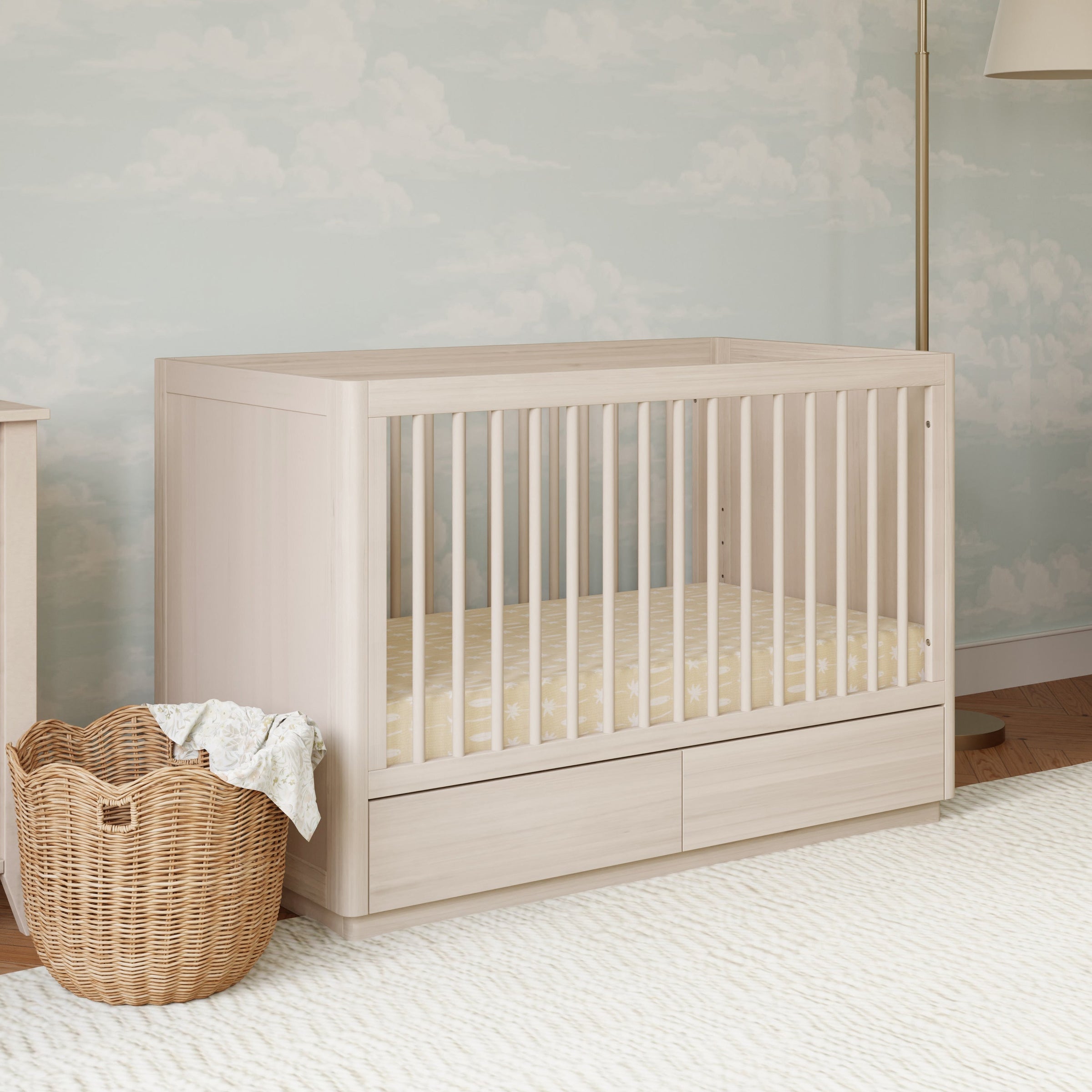 M21601NX,Bento 3-in-1 Convertible Storage Crib w/Toddler Bed Conversion Kit in Washed Natural