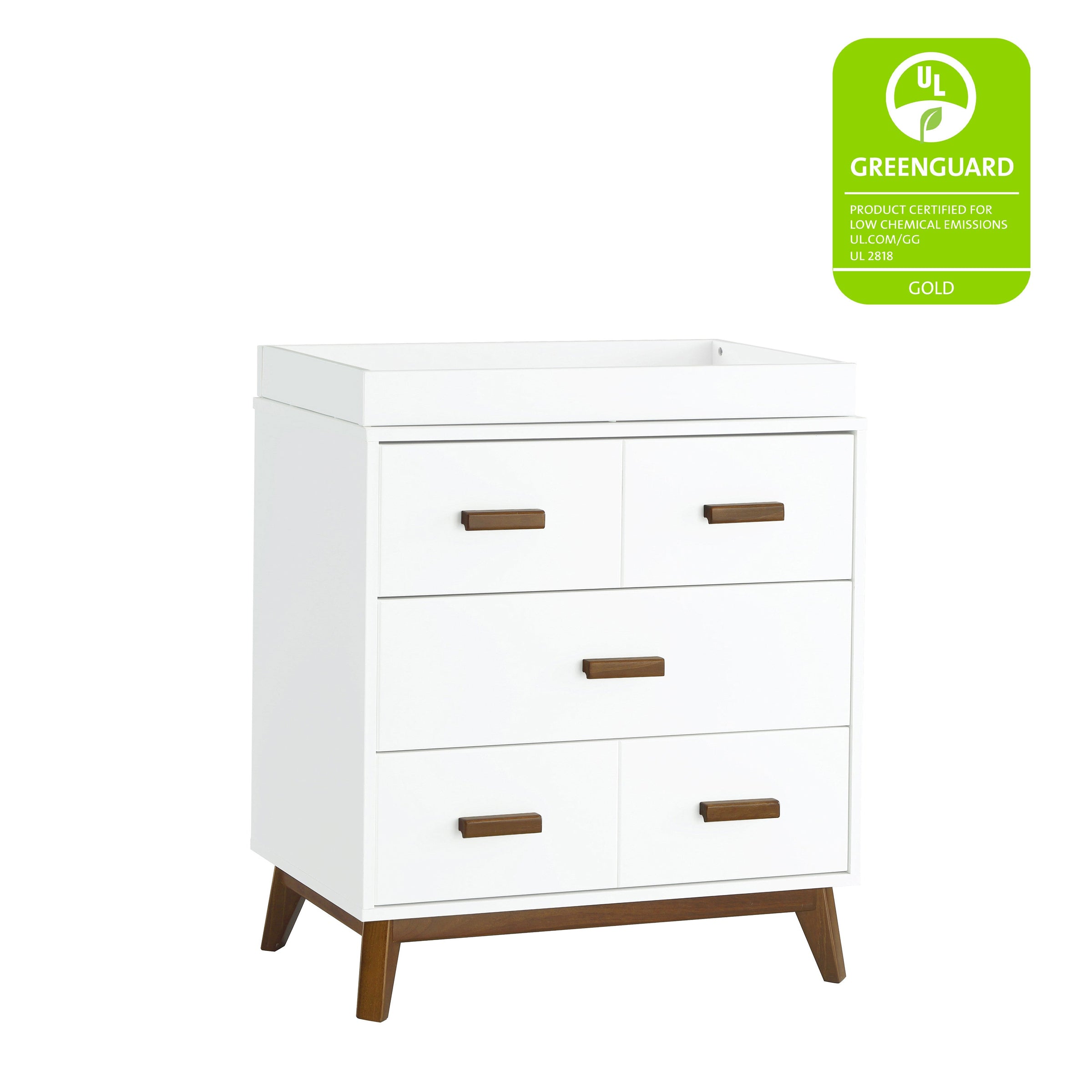 M5823WNL,Scoot 3-Drawer Changer Dresser in White/Natural Walnut Finish