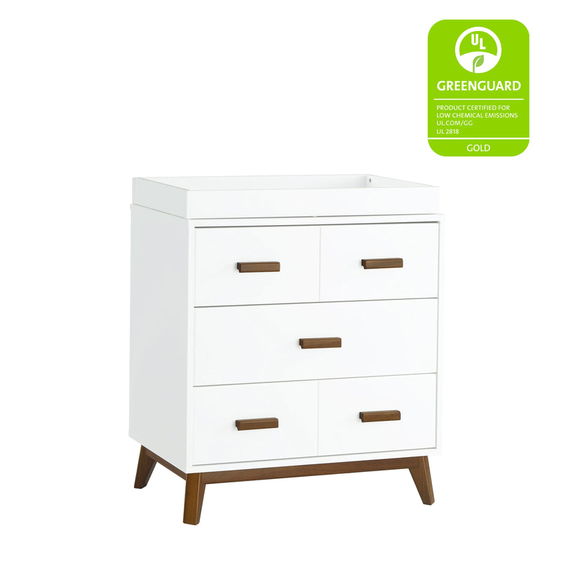 M5823WNL,Scoot 3-Drawer Changer Dresser in White/Natural Walnut Finish