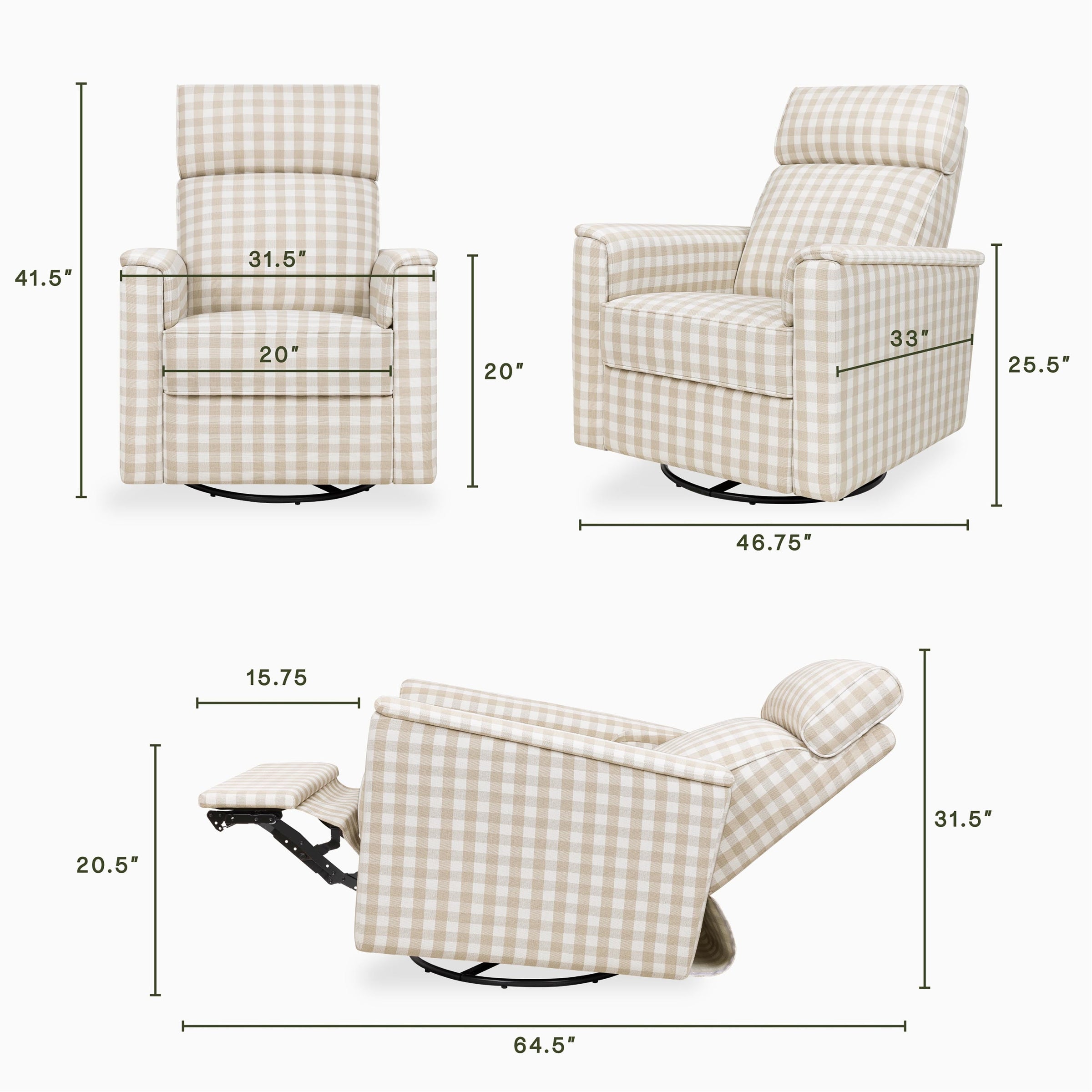 M17186TGH,Willa Plus Power Glider Recliner w/ Power Headrest in Tan Gingham