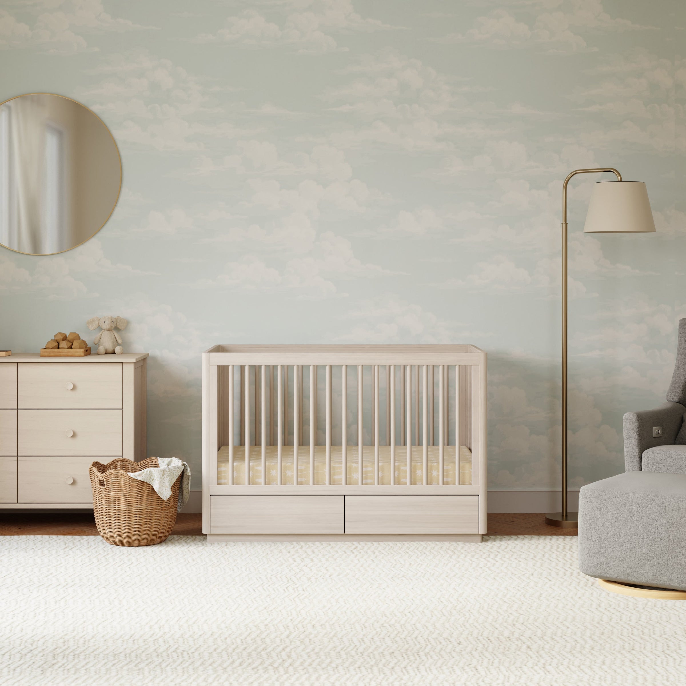 M21601NX,Bento 3-in-1 Convertible Storage Crib w/Toddler Bed Conversion Kit in Washed Natural