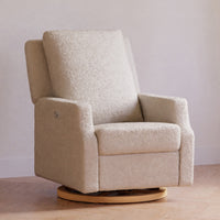 M22286WBLB,Crewe Electronic Swivel Glider Recliner in Ivory Boucle w/Light Wood Base