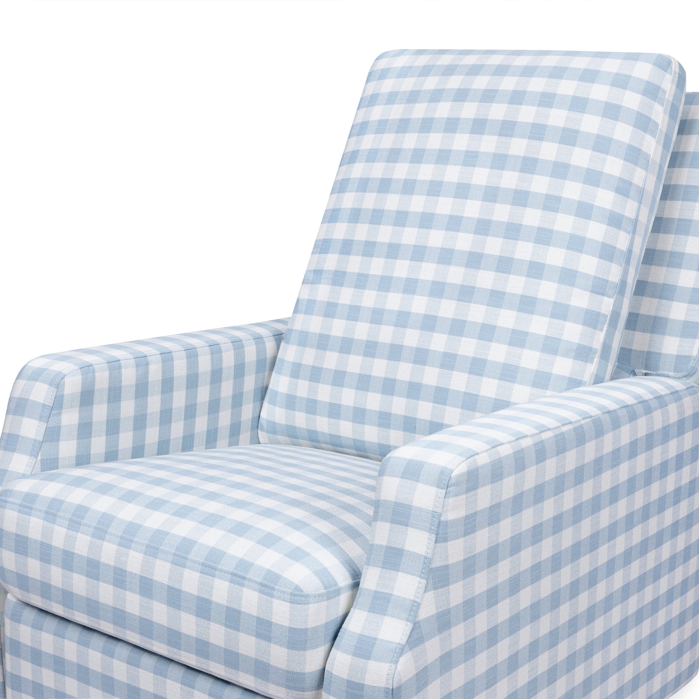 M22287BGHLB,Crewe Recliner and Swivel Glider in Blue Gingham with Light Wood Base