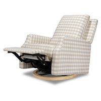 M22287TGHLB,Crewe Recliner and Swivel Glider in Tan Gingham with Light Wood Base