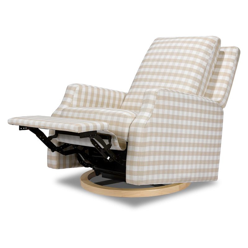 M22287TGHLB,Crewe Recliner and Swivel Glider in Tan Gingham with Light Wood Base