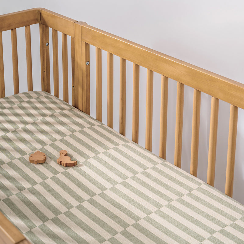 T30535,Moss Stripe Muslin Crib Sheet in GOTS Certified Organic Cotton
