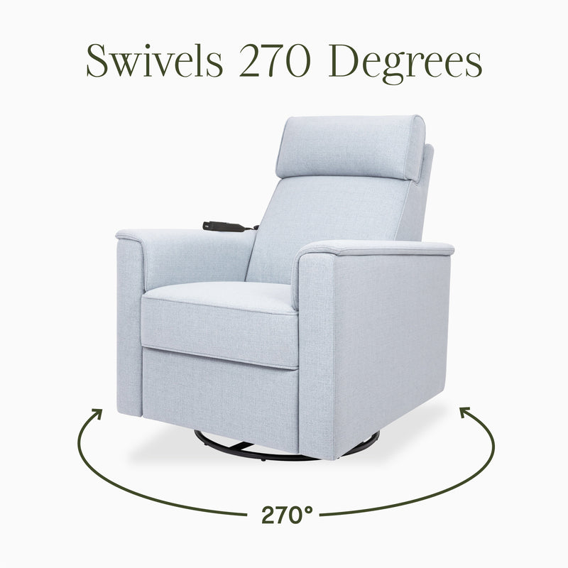 M17183PCET,Willa Deluxe Power Glider Recliner w/Heat&Massage in Performance Blue Chambray Eco-Twill