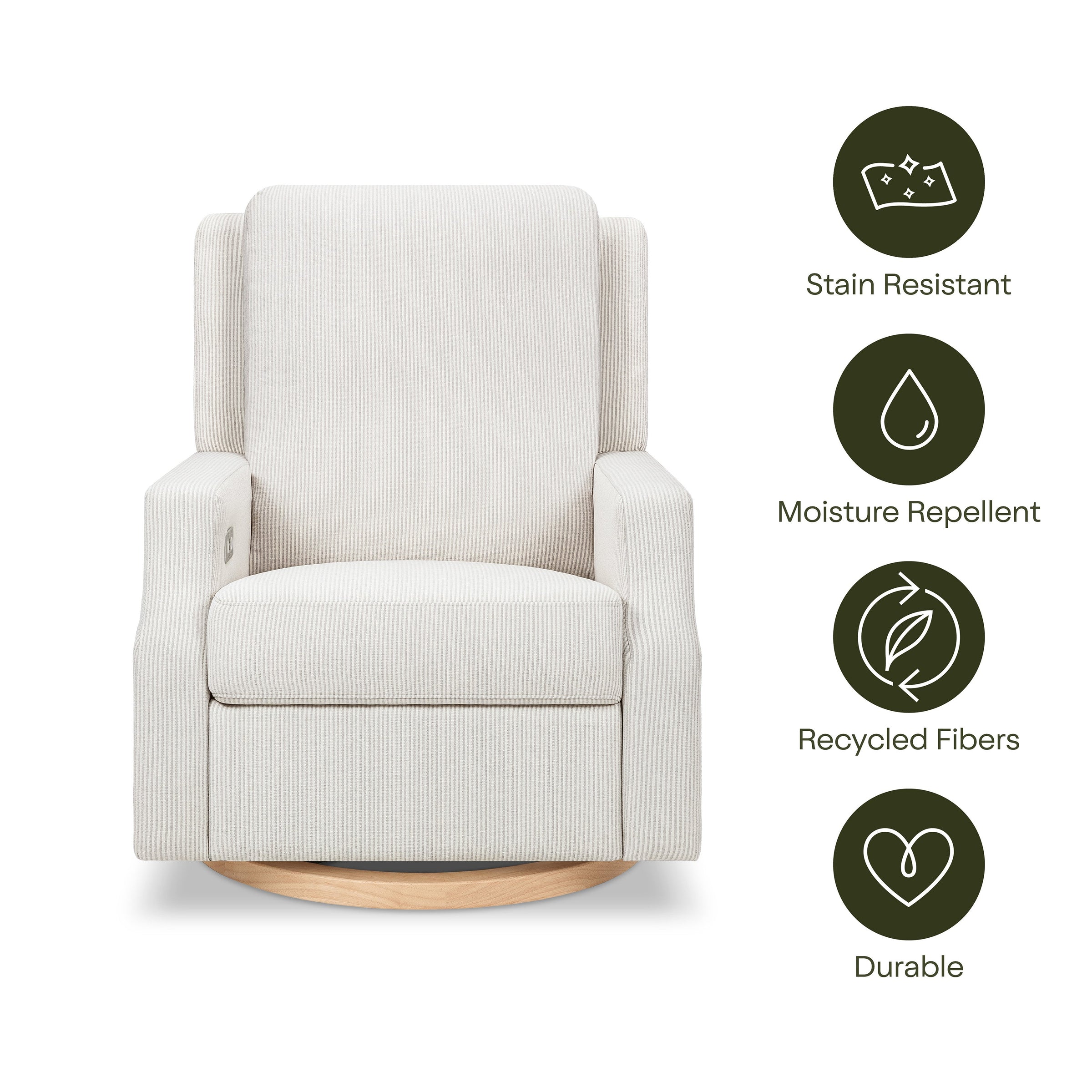 M22286FCSLB,Crewe Electronic Swivel Glider Recliner in Fog Chatham Stripe Performance Eco-Weave w/LB