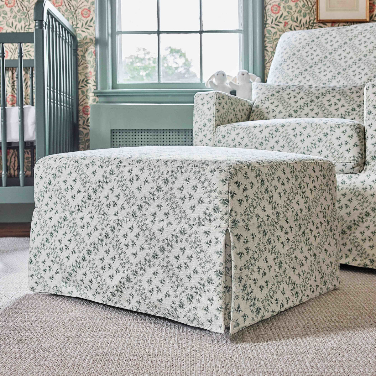 M21785GLT,Namesake,Sarah Flint x Namesake Crawford Gliding Ottoman in Green Lattice Performance Eco-Weave