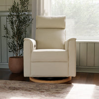 B17186PCMEWLB,Willa Plus Power Glider Recliner w/ Power Headrest in Performance Cream Eco-Weave w/Light Wood base