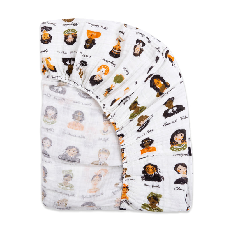 T28435,Women In History Muslin Crib Sheet in GOTS Certified Organic Cotton