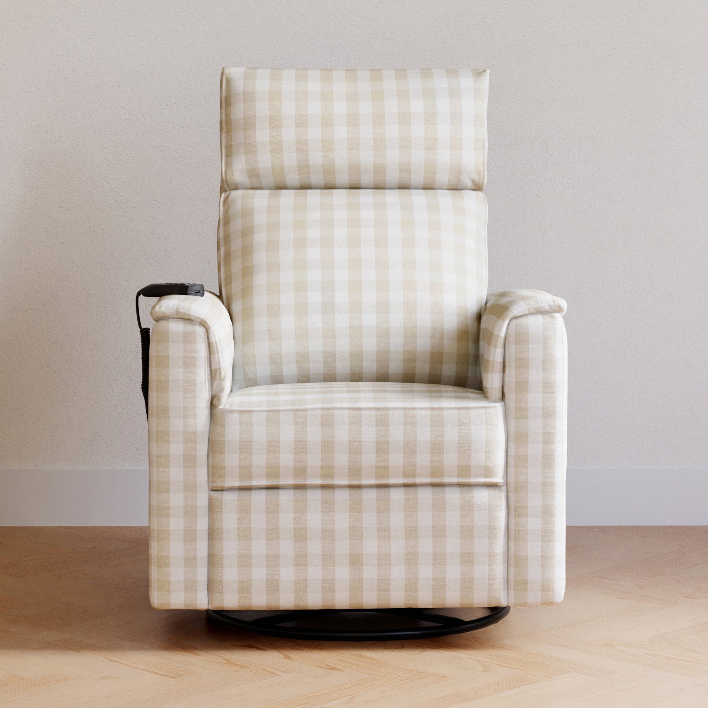 M17183TGH,Willa Deluxe Power Glider Recliner w/Heat&Massage in Tan Gingham