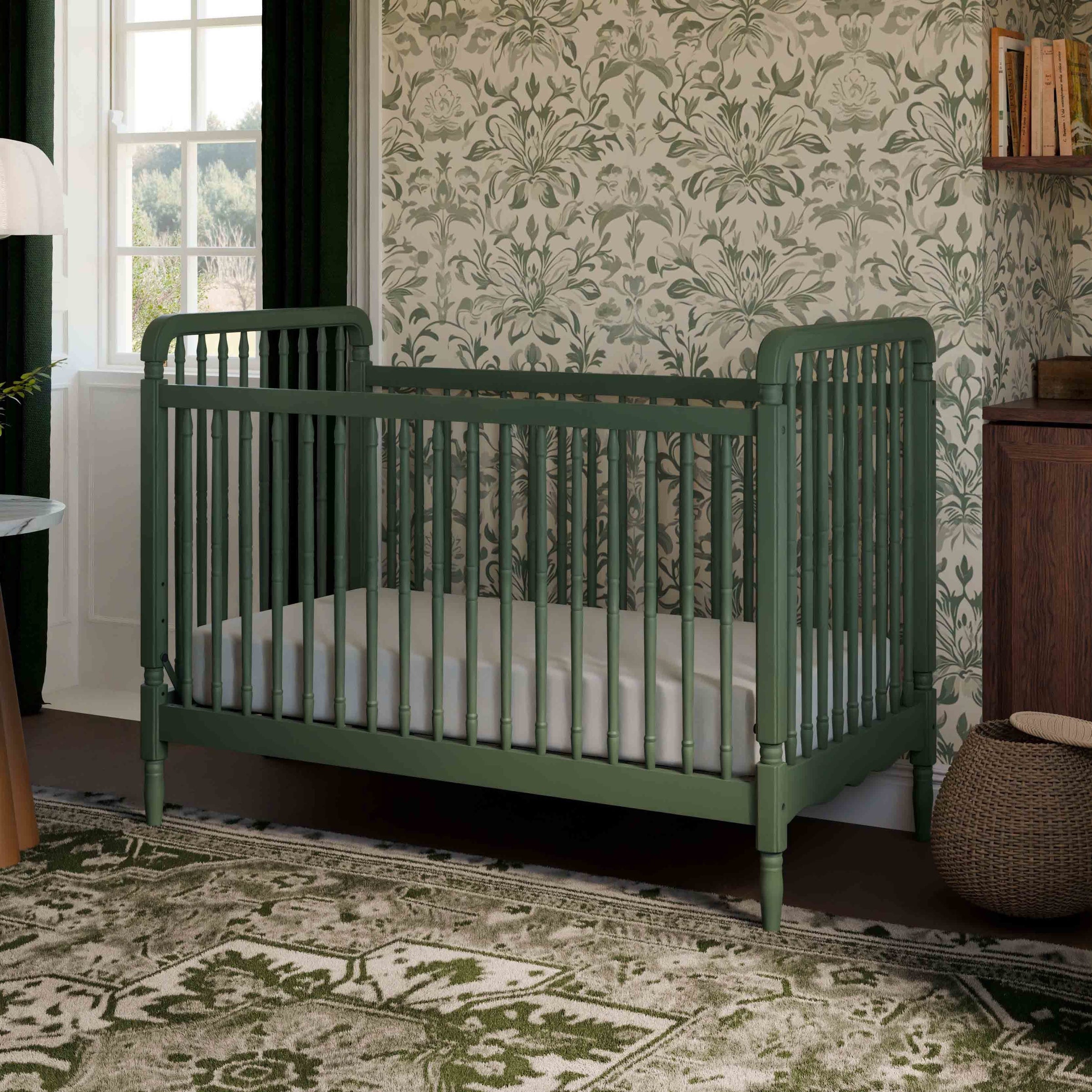 M7101FRGR,Liberty 3-in-1 Convertible Spindle Crib w/Toddler Bed Conversion Kit in Forest Green