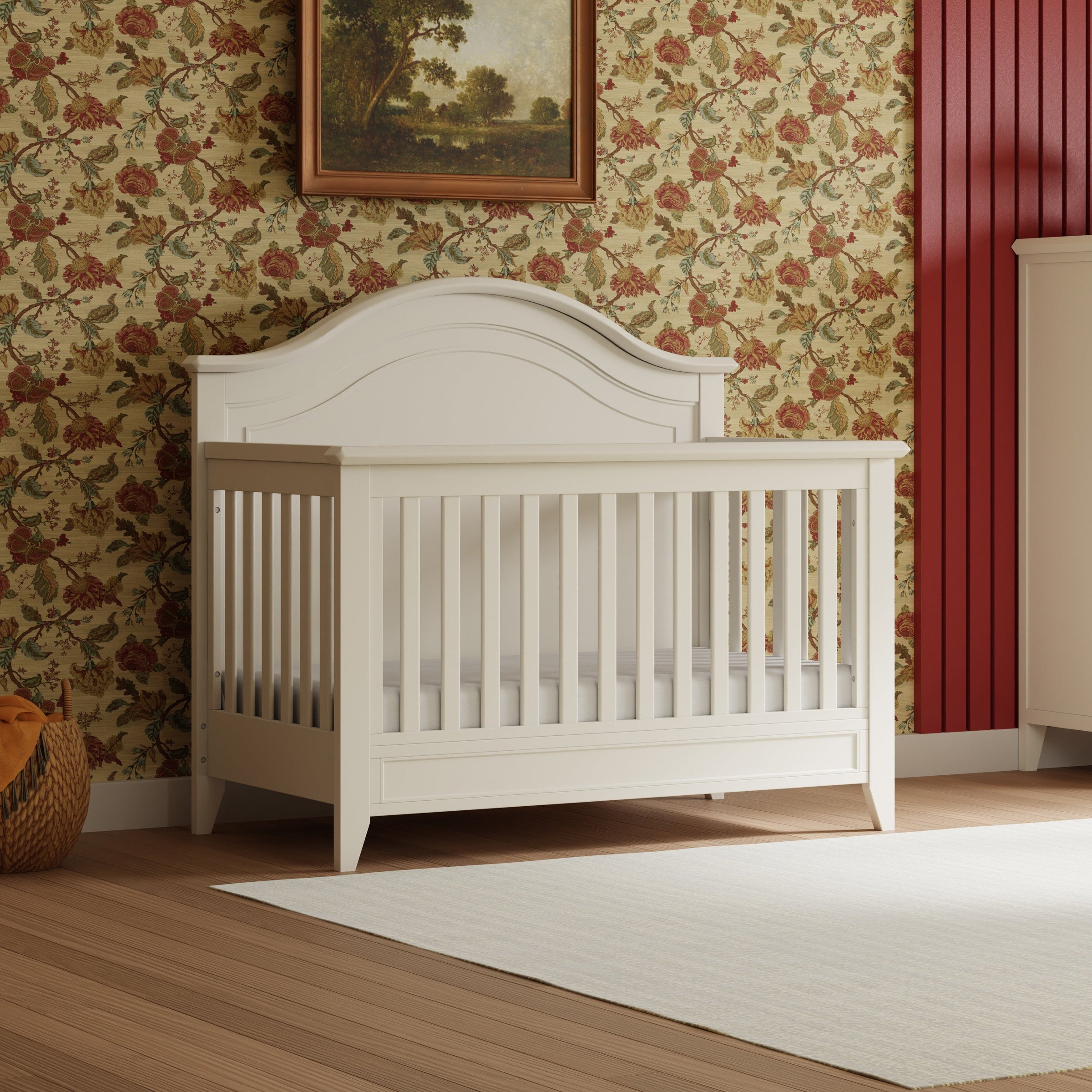 M34401RW,Barrow Rustic 4-in-1 Convertible Curve Top Crib in Warm White