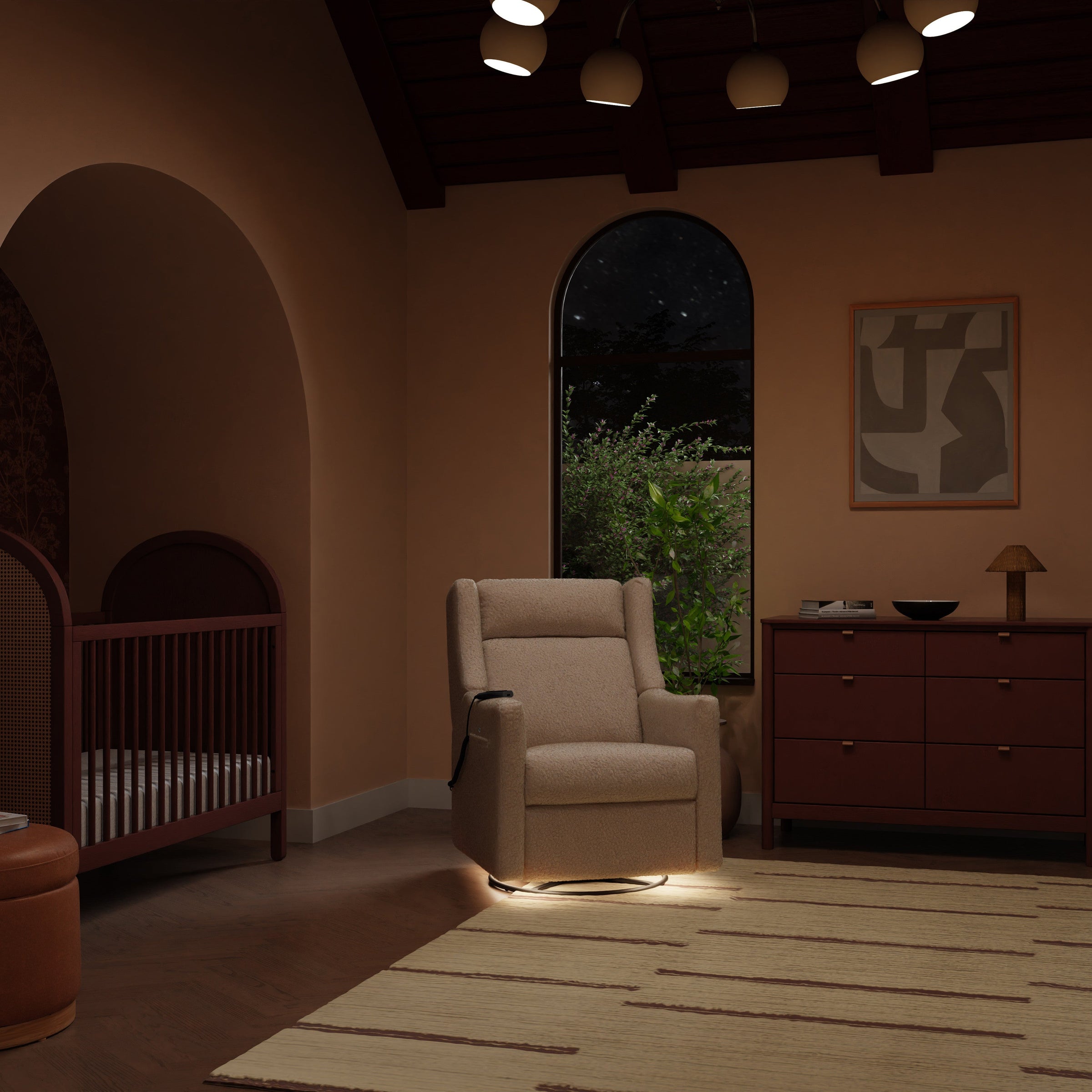 M11283CSG,Kiwi Deluxe Power Glider Recliner w/Heat&Massage in Chai Shearling