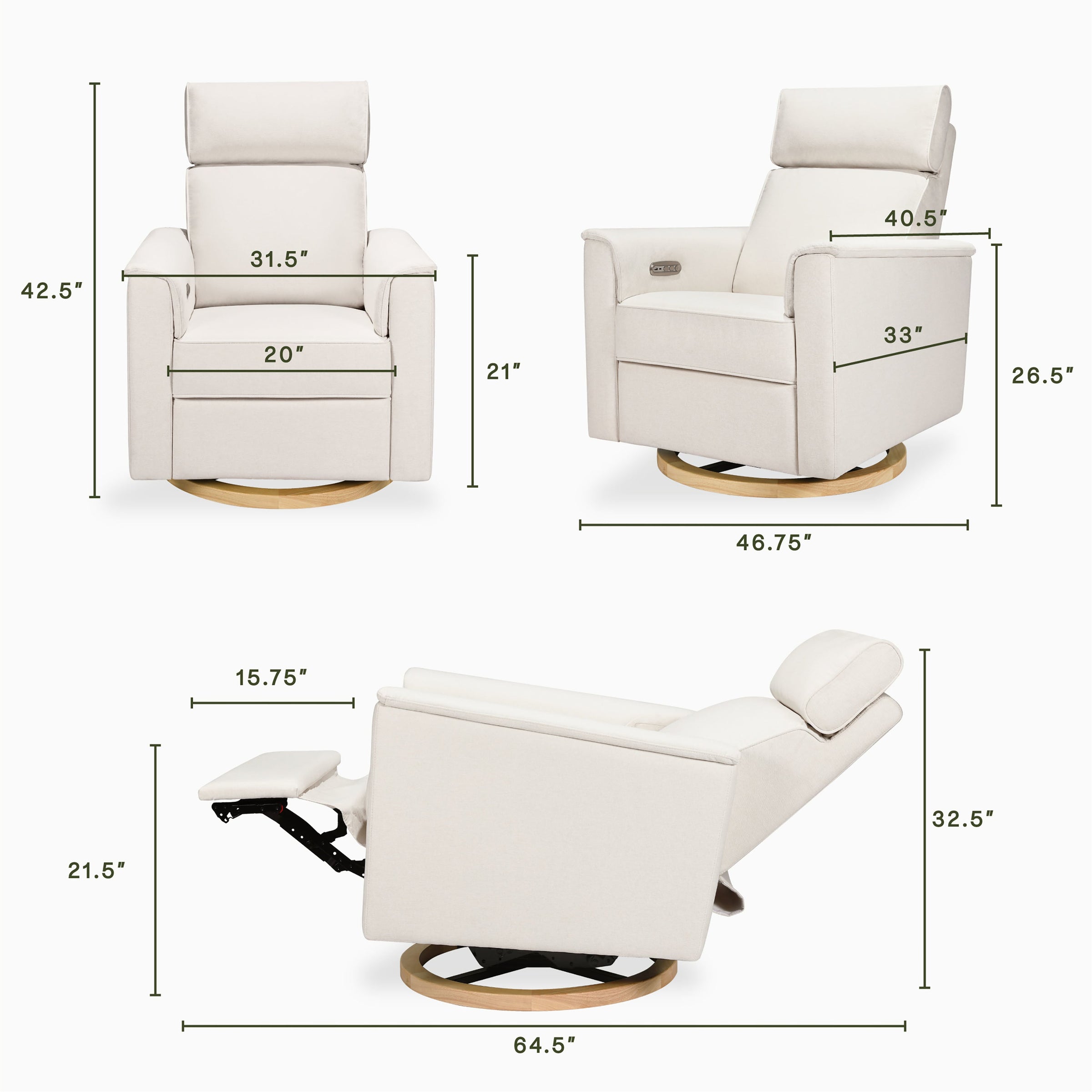 B17186PCMEWLB,Willa Plus Power Glider Recliner w/ Power Headrest in Performance Cream Eco-Weave w/Light Wood base