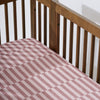 T30435,Maroon Stripe Muslin Crib Sheet in GOTS Certified Organic Cotton