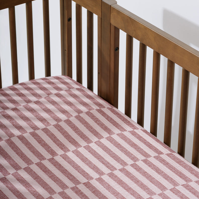 T30435,Maroon Stripe Muslin Crib Sheet in GOTS Certified Organic Cotton