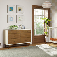 M15916RWNL,Palma 7-Drawer Double Dresser  Assembled in Warm White w/Natural Walnut