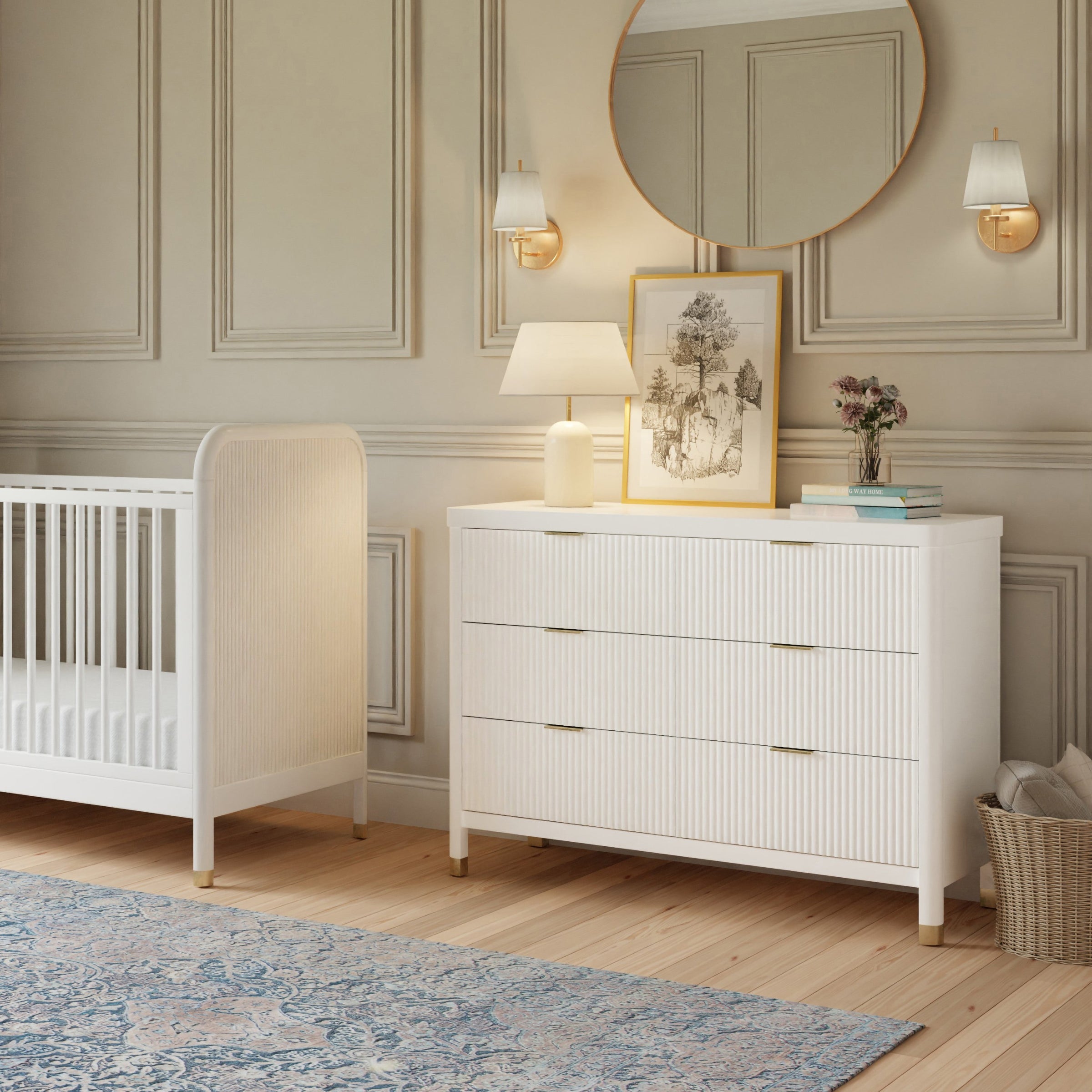 M26716RW,Brimsley Tambour 6-Drawer Assembled Dresser in Warm White