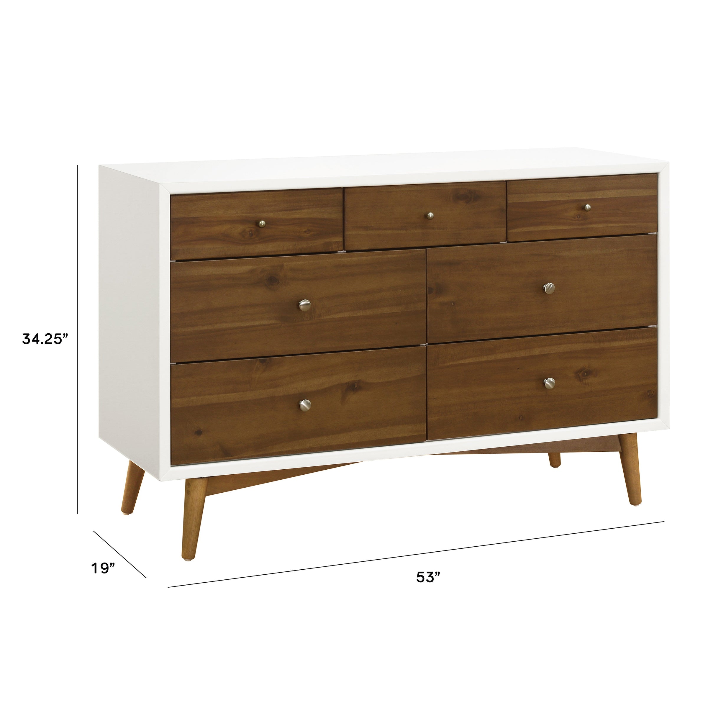 M15916RWNL,Palma 7-Drawer Double Dresser  Assembled in Warm White w/Natural Walnut