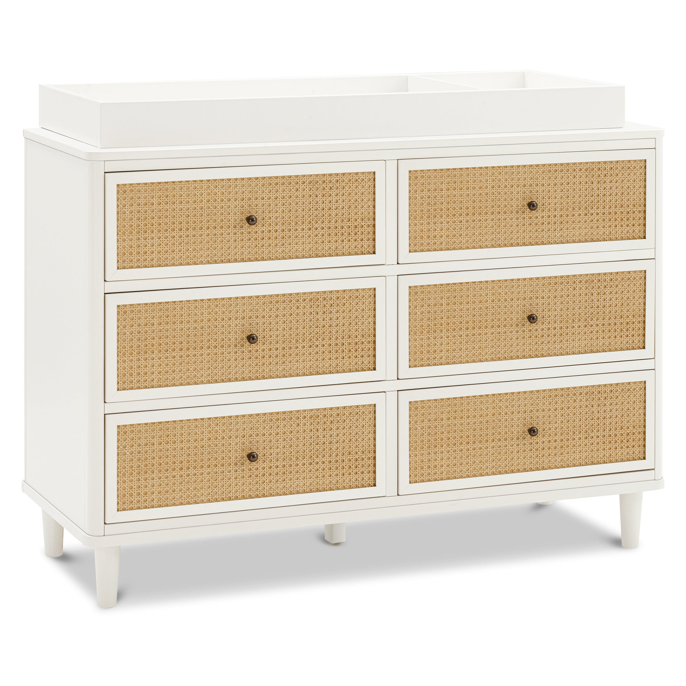 M23716RWHC,Marin with Cane 6 Drawer Assembled Dresser in Warm White and Honey Cane