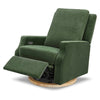 M22286FGVLB,Crewe Electronic Swivel Glider Recliner in Forest Green Velvet w/Light Wood Base