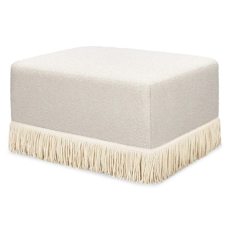 M21785WBIF,Crawford Gliding Ottoman in Ivory Boucle with Ivory Tassel Fringe
