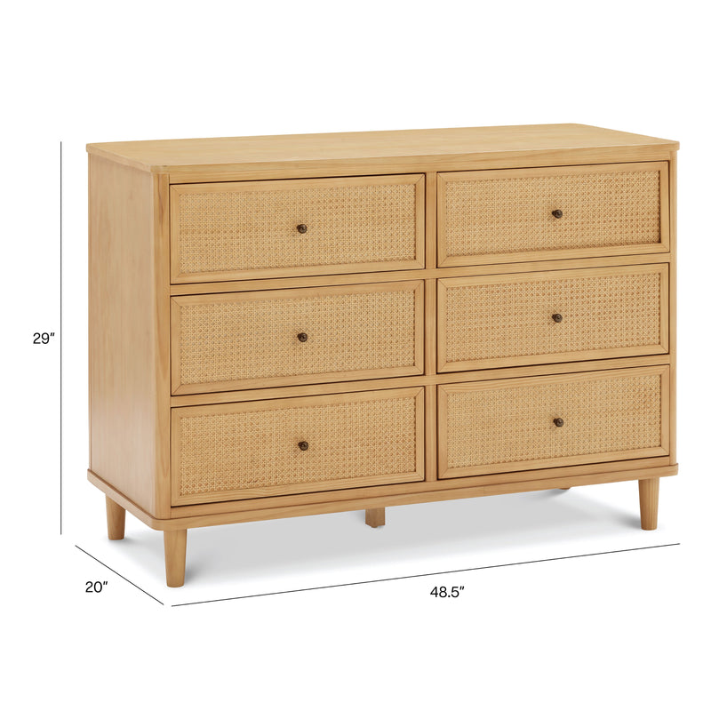 M23716HYHC,Marin with Cane 6 Drawer Assembled Dresser in Honey and Honey Cane