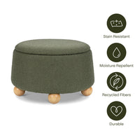 M30985POBHF,Tuffet Storage Ottoman in Performance Olive Boucle w/Honey Ball Feet