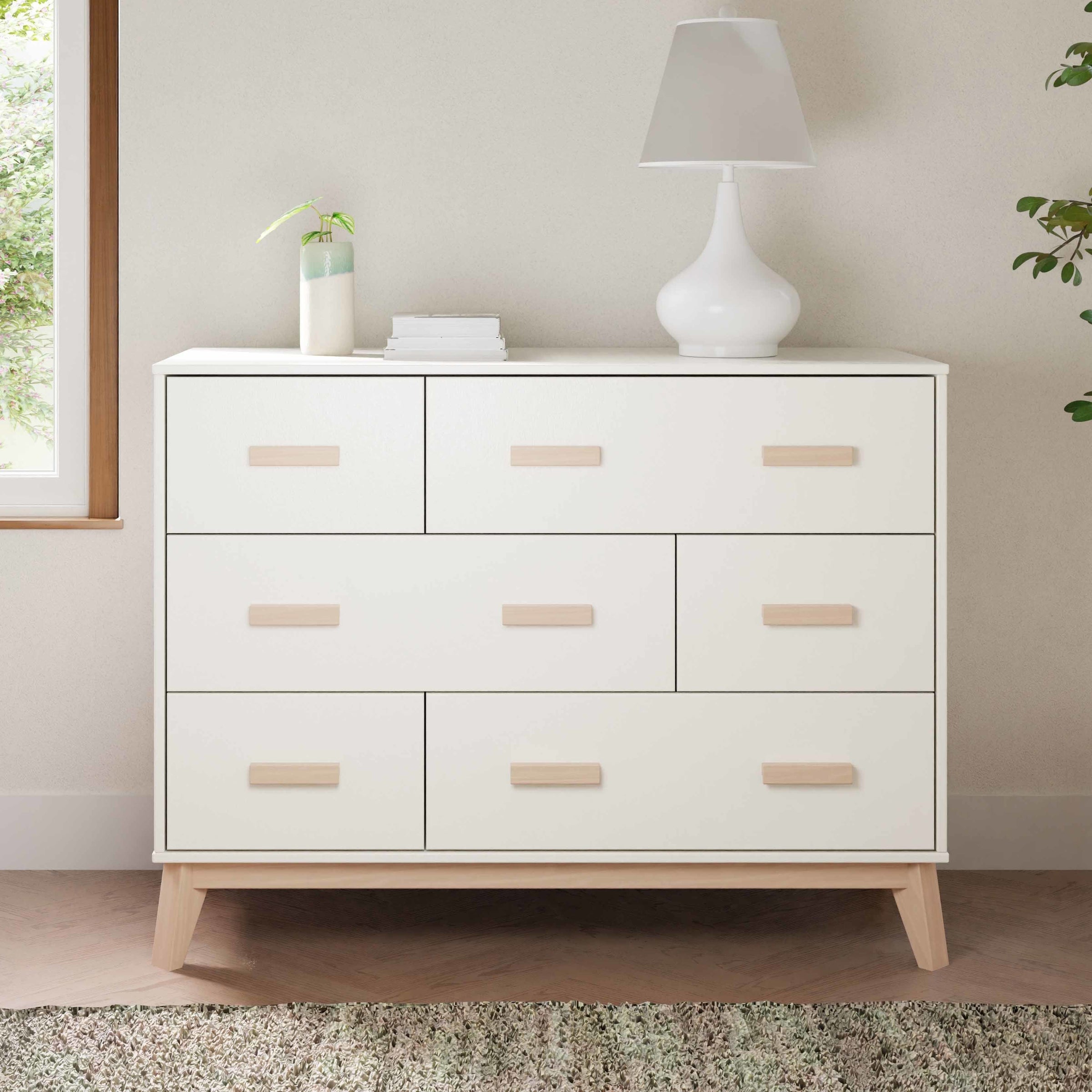 M5826WNX,Scoot 6-Drawer Dresser in White/Washed Natural