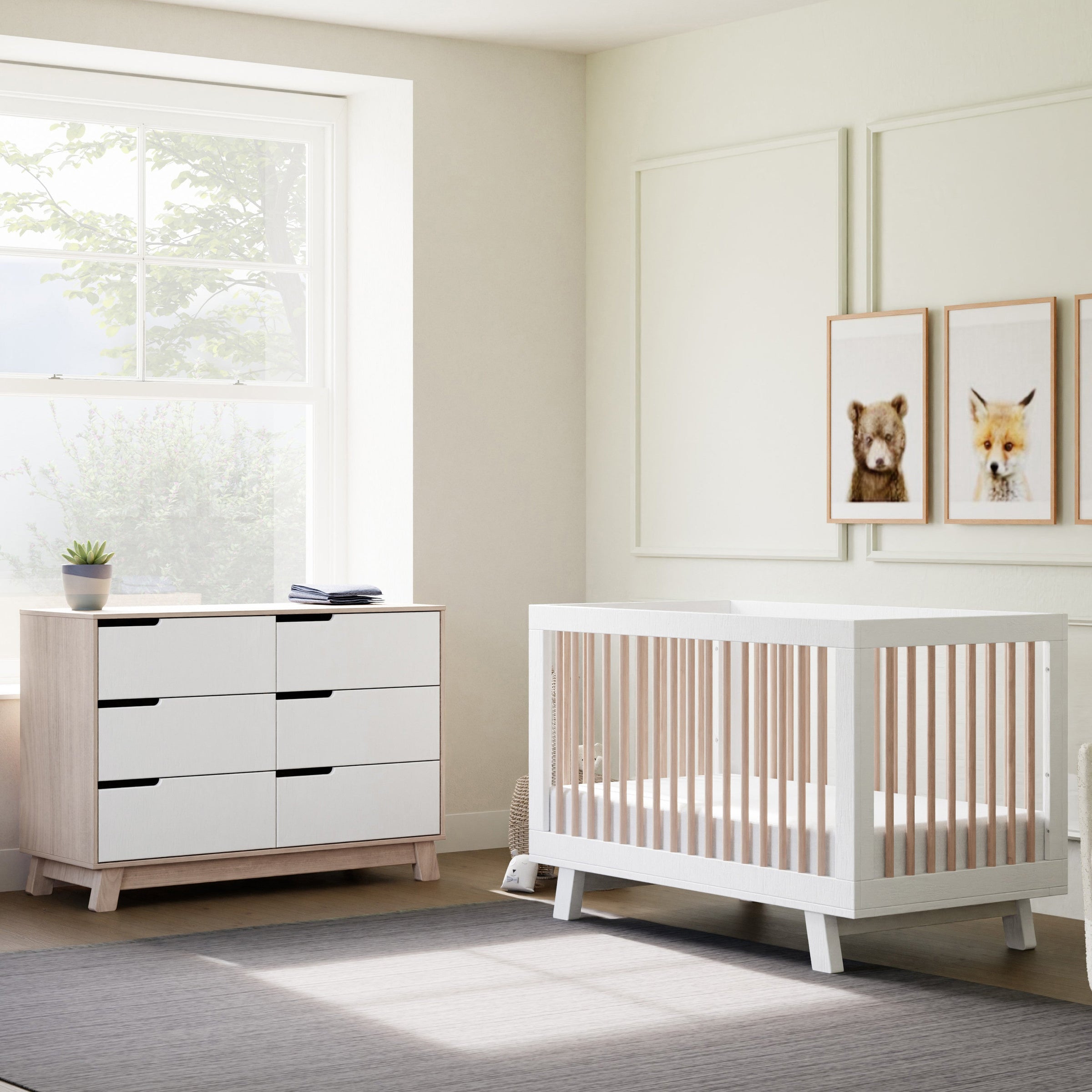 M4201WNX,Hudson 3-in-1 Convertible Crib w/ToddlerBedConversionKit in White/Washed Natural