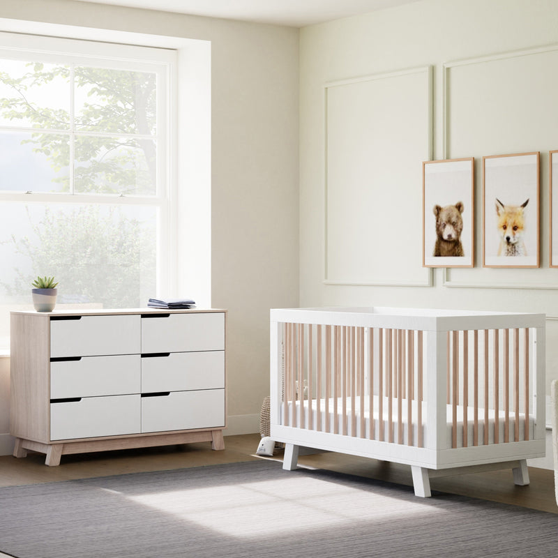 M4201WNX,Hudson 3-in-1 Convertible Crib w/ToddlerBedConversionKit in White/Washed Natural