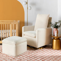 M20987WBG,Cali Pillowback Swivel Glider in Ivory Boucle w/ Gold Base