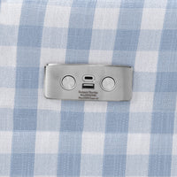 M22286BGHLB,Crewe Electronic Swivel Glider Recliner in Blue Gingham with Light Wood Base