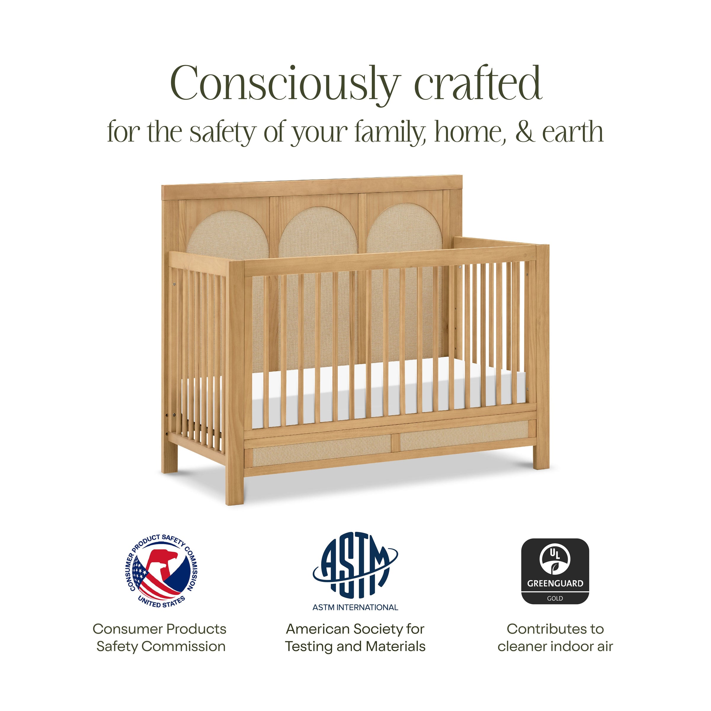 M24801HYPSEW,Eloise 4-in-1 Convertible Crib in Honey & Performance Sand Eco-Weave