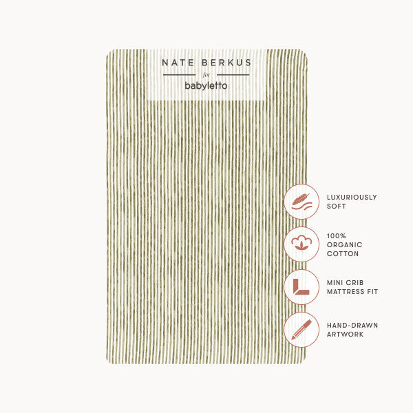 T34336JS,Nate Berkus x Babyletto Mini Crib Sheet in Juniper Stripe