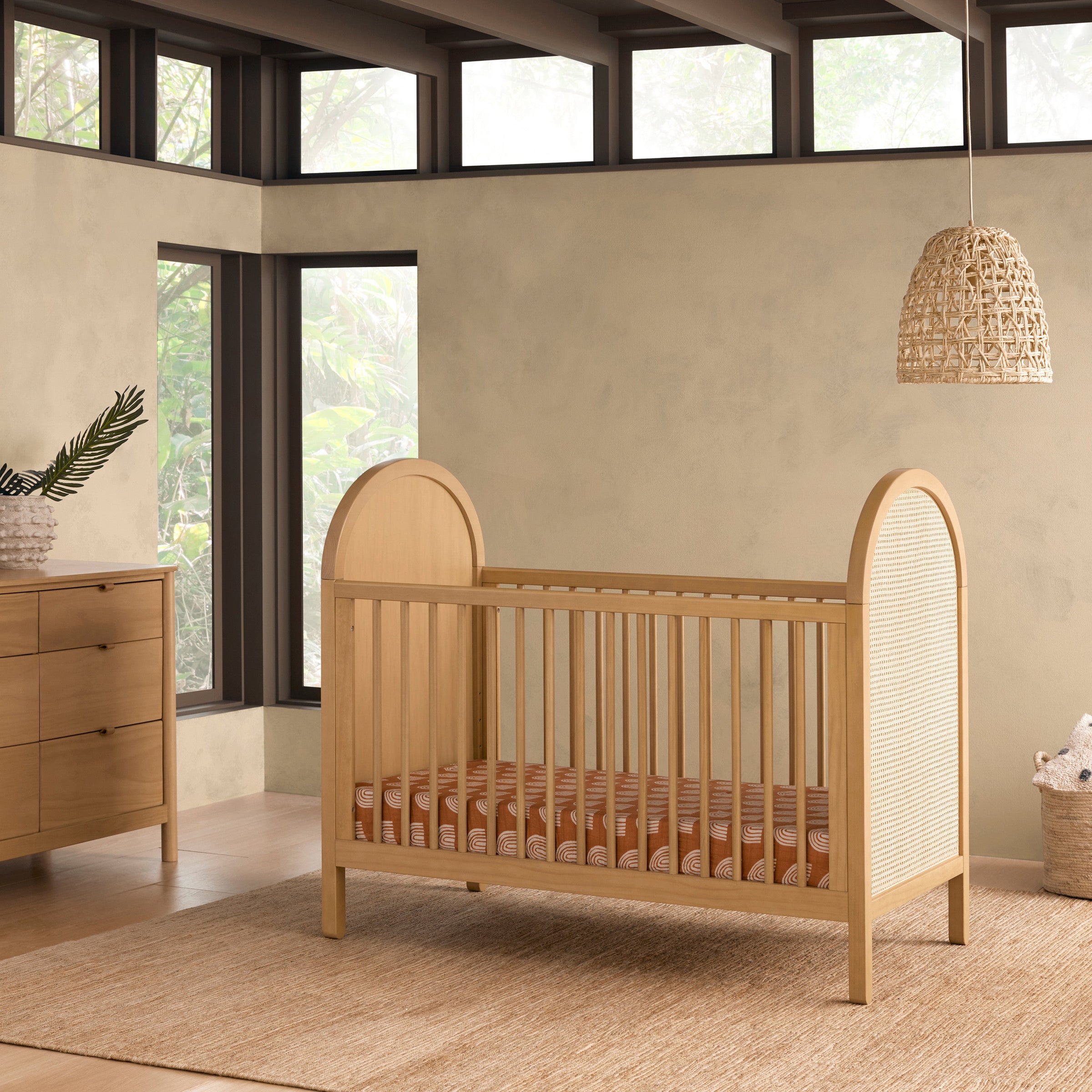 M25601HYNC,Bondi Cane 3-in-1 Convertible Crib w/Toddler Bed Kit in Honey with Natural Cane