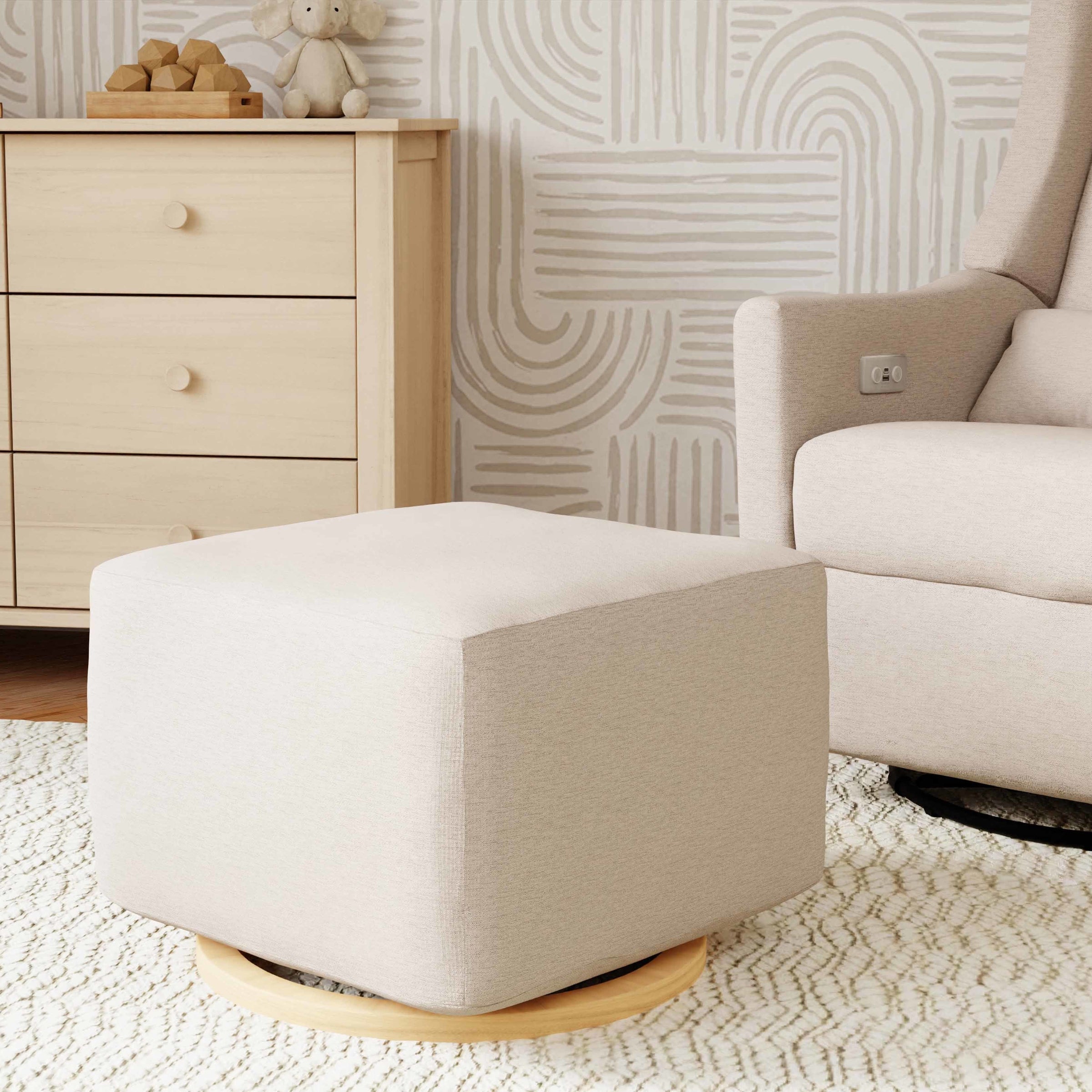 M26385PBEWLB,Kiwi Gliding Ottoman in Performance Beach Eco-Weave w/ Light Wood Base