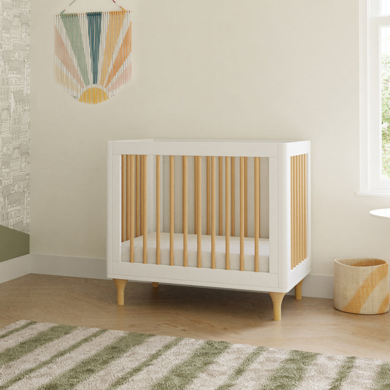 M9098WN,Lolly 4-in-1 Convertible Mini Crib and Twin Bed w/Toddler Bed Conversion Kit in White/Natural