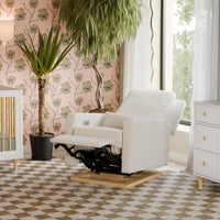 M23085WBLB,Sigi Glider Recliner w/ Electronic Control and USB in Ivory Boucle w/Light Wood Base