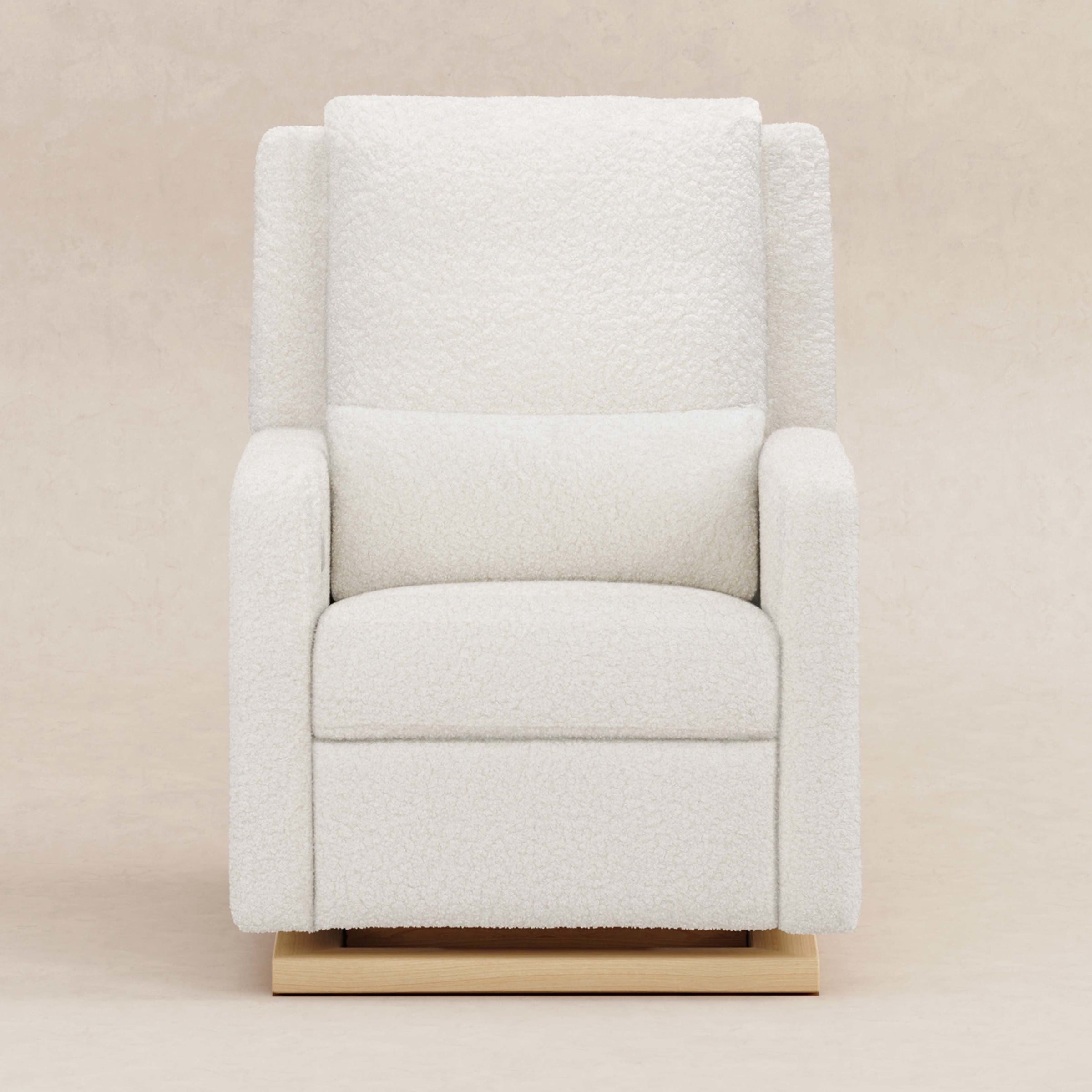 M23085CMSGLB,Sigi Glider Recliner w/ Electronic Control and USB in Cream Shearling w/Light Wood Base