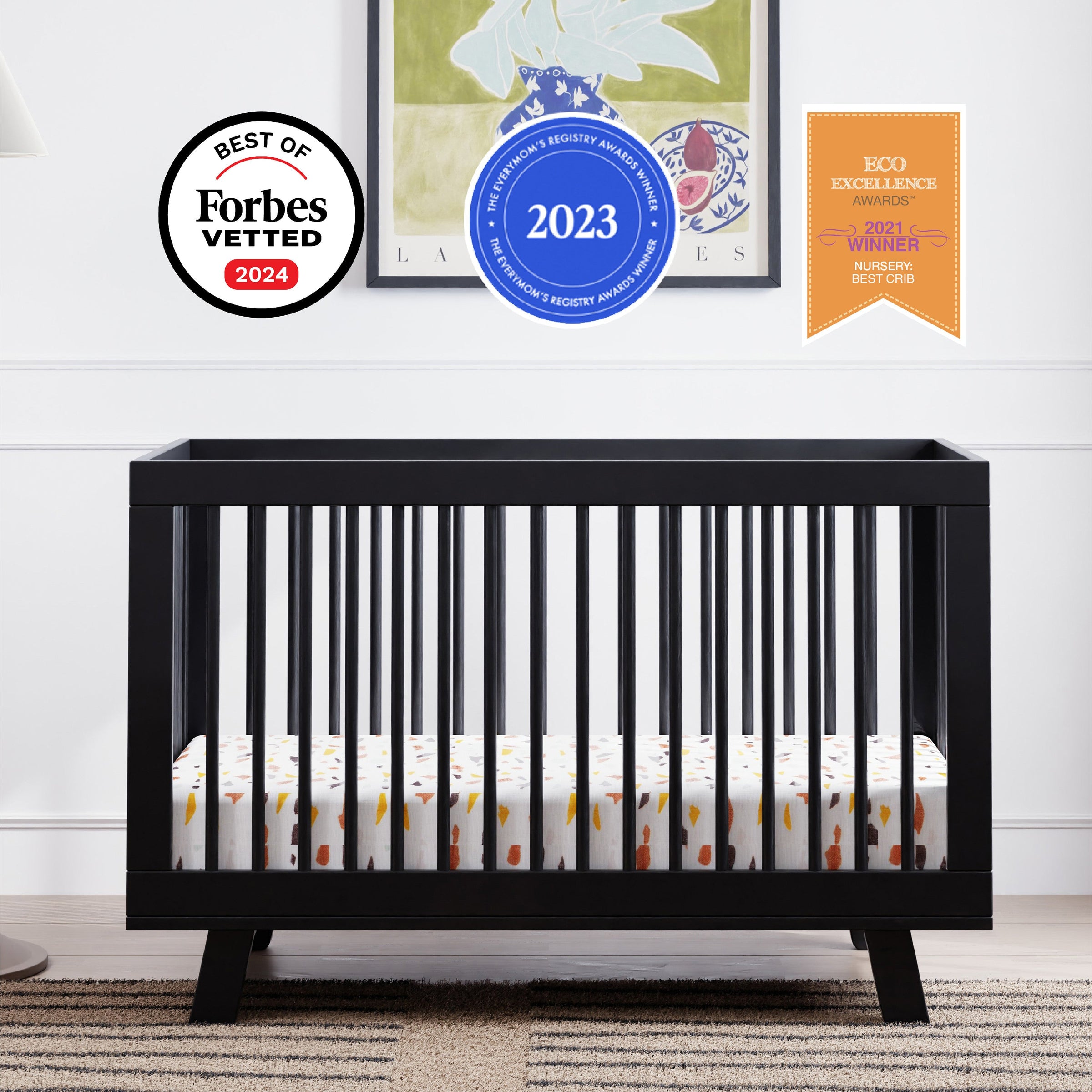 M4201B,Hudson 3-in-1 Convertible Crib w/Toddler Bed Conversion Kit in Black