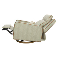 M23082OSCTB,Nate Berkus x Babyletto Sigi Pro Power Recliner in Perf Olive Stripe Eco-Crossweave w/Toffee Base