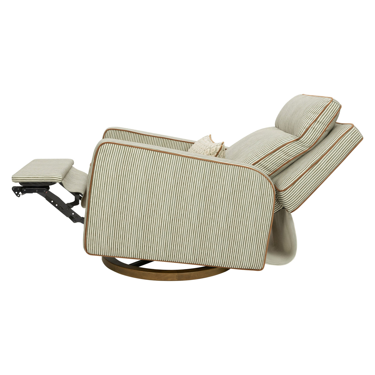 M23082OSCTB,Nate Berkus x Babyletto Sigi Pro Power Recliner in Perf Olive Stripe Eco-Crossweave w/Toffee Base